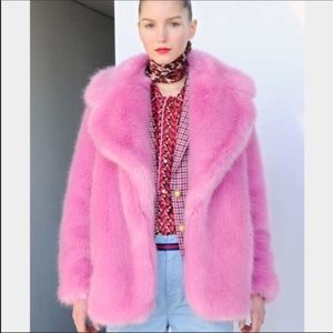 J Crew Collection pink faux fur coat